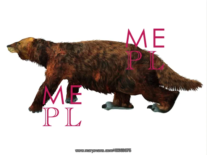  : Megatherium ground sloth walking, white background