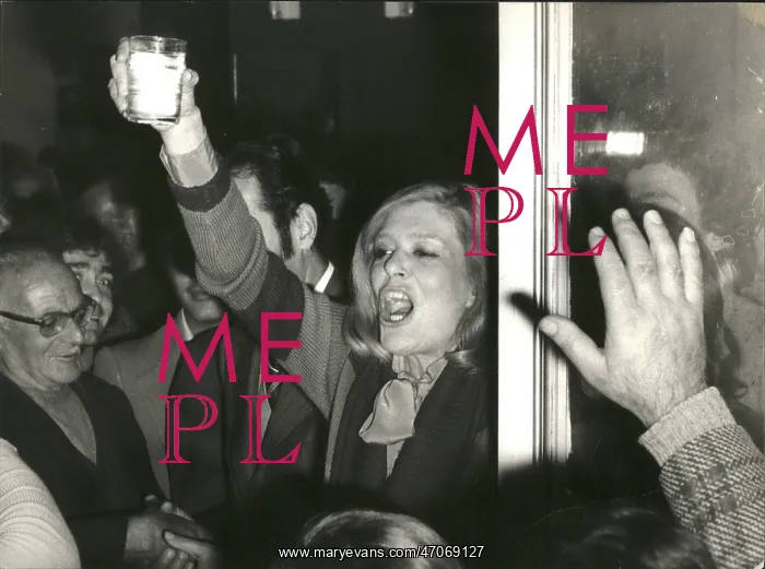 : Melina Mercouri, at election headquarters, Piraeus, Greece : Melina Mercouri, at election headquarters, Piraeus, Greece