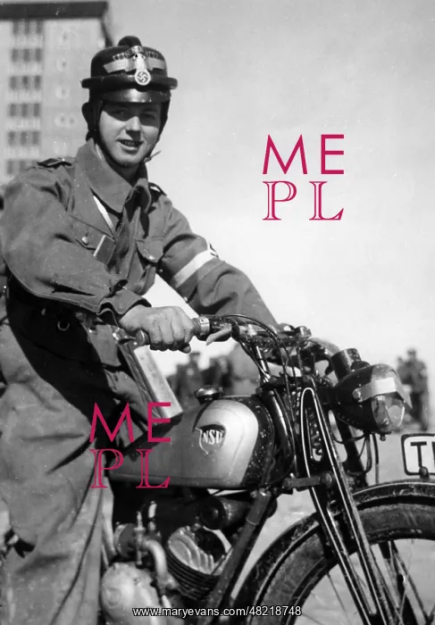 : Member of the HJ on his motorcycle, 1940 : Member of the HJ on his motorcycle, 1940