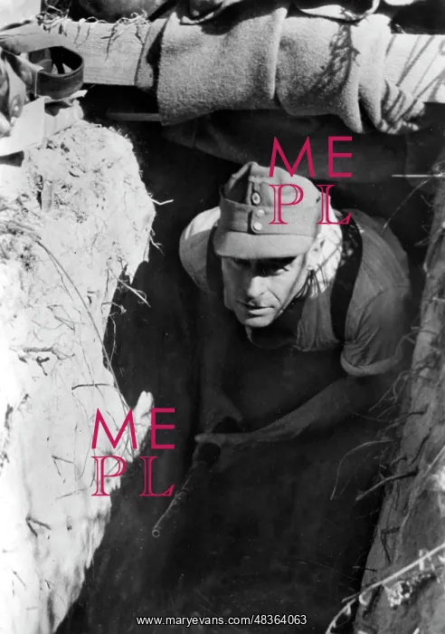 : A member of the Volkssturm in a trench on the Eastern front : A member of the Volkssturm in a trench on the Eastern front