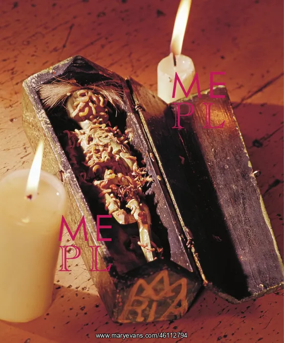 : Memento mori. Small table coffin of wood and : Memento mori. Small table coffin of wood and