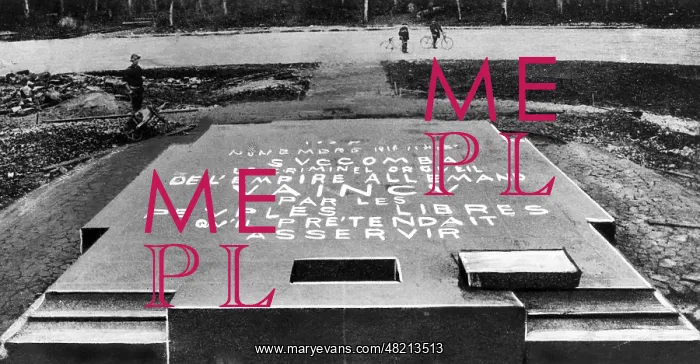 : Memorial plaque in the forest of Compiegne, ca. 1930 : Memorial plaque in the forest of Compiegne, ca. 1930