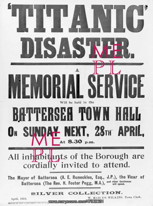 : Memorial Service poster, Titanic disaster : Memorial Service poster, Titanic disaster