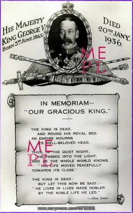 : In Memoriam postcard - King George V : In Memoriam postcard - King George V