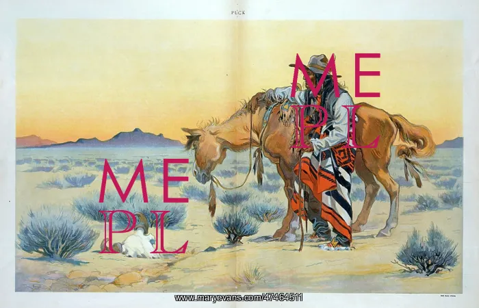 : Memories. Illustration shows an elderly Native man standing with his horse : Memories. Illustration shows an elderly Native man standing with his horse