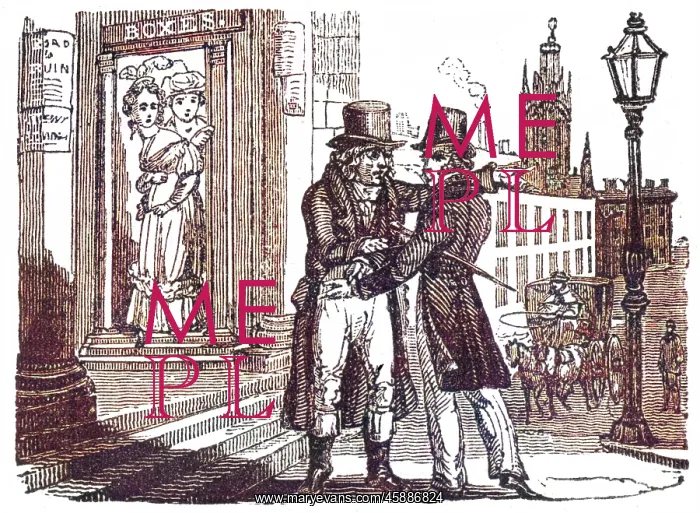 : Men arguing outside a theatre, c. 1800 : Men arguing outside a theatre, c. 1800