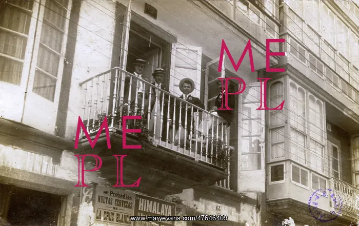 : Four men on a balcony in Ferrol, Galicia, Spain : Four men on a balcony in Ferrol, Galicia, Spain