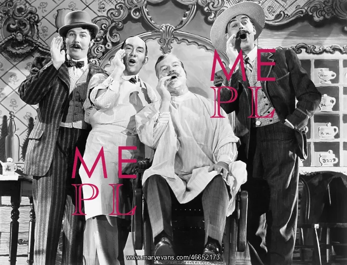 : Four men at a barber shop singing : Four men at a barber shop singing