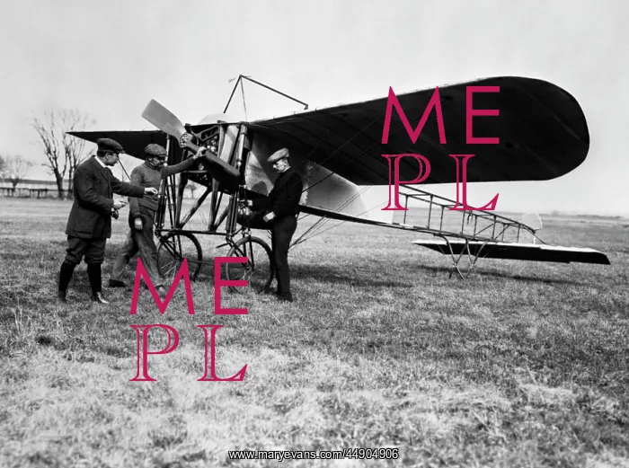  : Three men with Bleriot XI monoplane