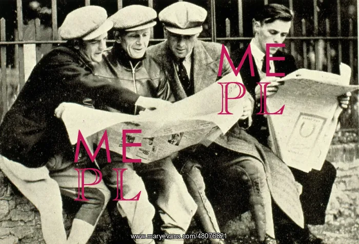 : Men checking the racing form in a newspaper : Men checking the racing form in a newspaper