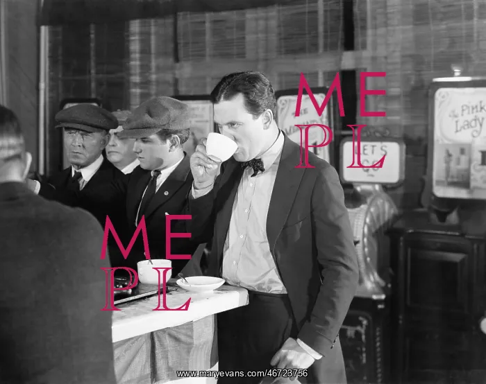 : Five men in a coffee house with nickelodeons : Five men in a coffee house with nickelodeons
