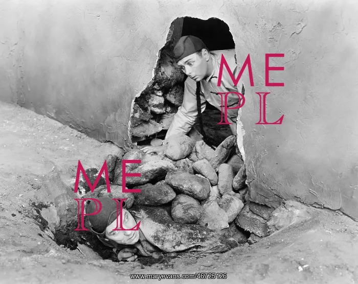  : Two men crawling out of a hole in a wall