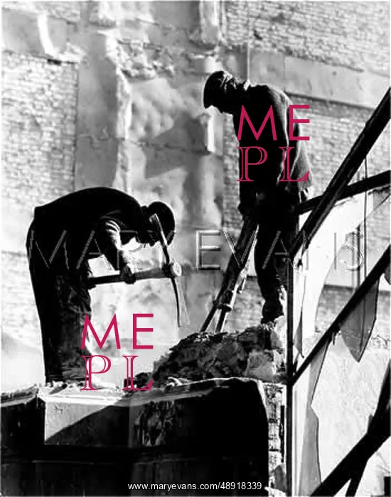 : Two men demolishing a building : Two men demolishing a building