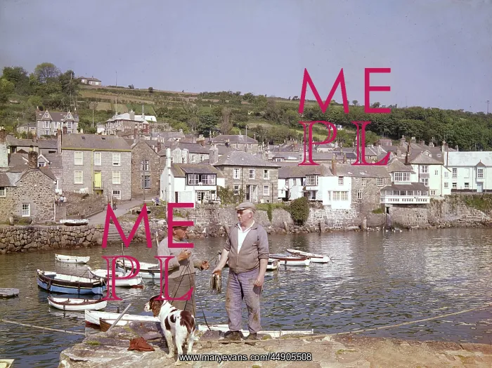  : Men, dog and boats at Mousehole, Cornwall