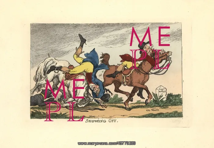  : Two men falling off their horses after showing off