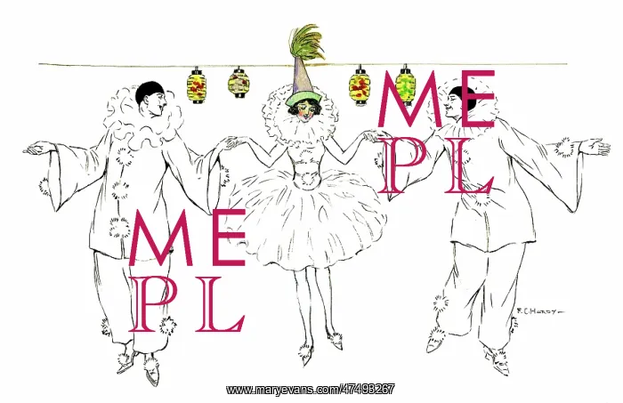 : Two men and a girl dressed as pierrots : Two men and a girl dressed as pierrots