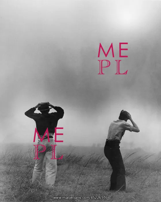 : Two men hold on to their hats during dust : Two men hold on to their hats during dust