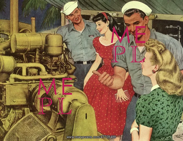 : Two men impress two men by showing them an engine