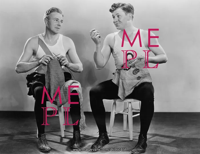 : Two men knitting and sewing : Two men knitting and sewing