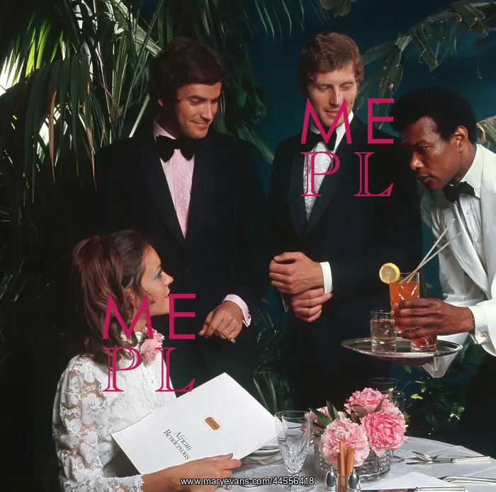  : Three men a lady in a restaurant - retro