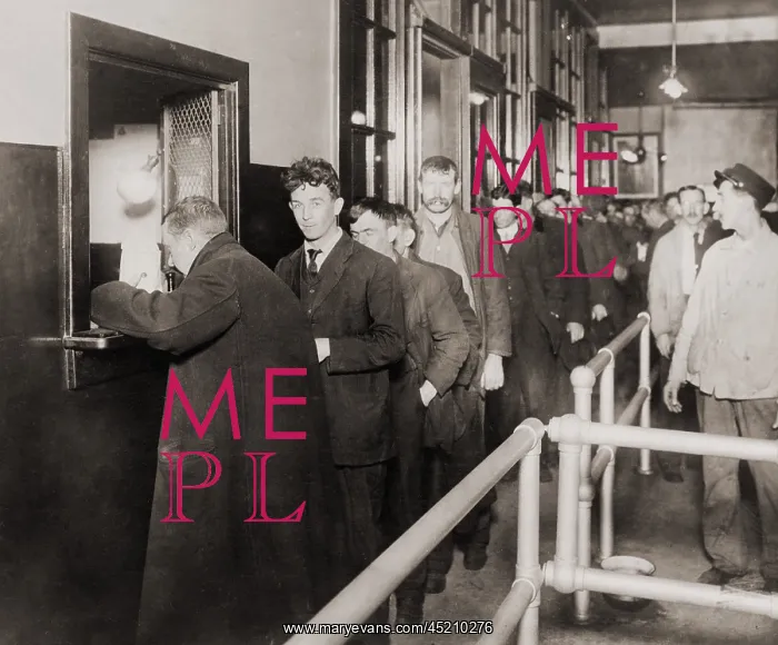 : Men in line to register at the six-story ? : Men in line to register at the six-story ?