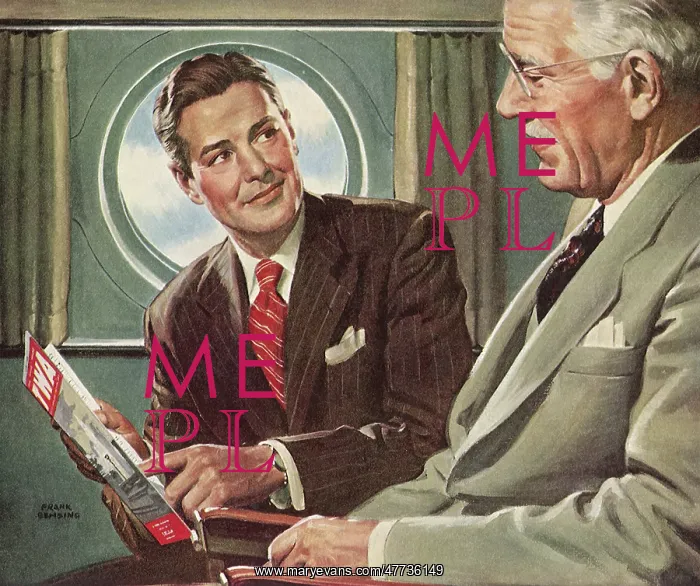  : Two Men look at Magazine in Airplane