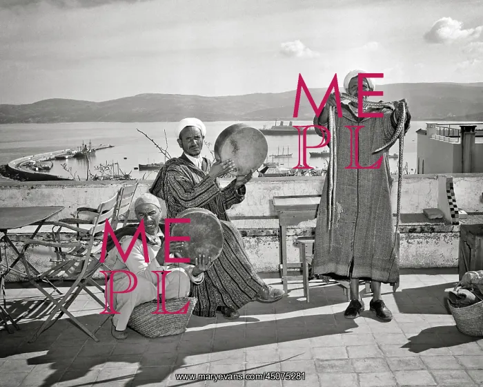 : Three Men in Native Clothing Two Musician Drummers : Three Men in Native Clothing Two Musician Drummers