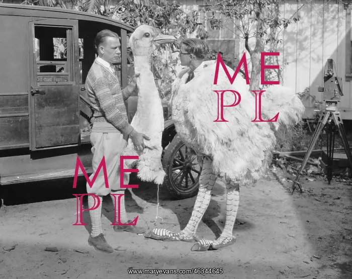 : Men with ostrich costume : Men with ostrich costume