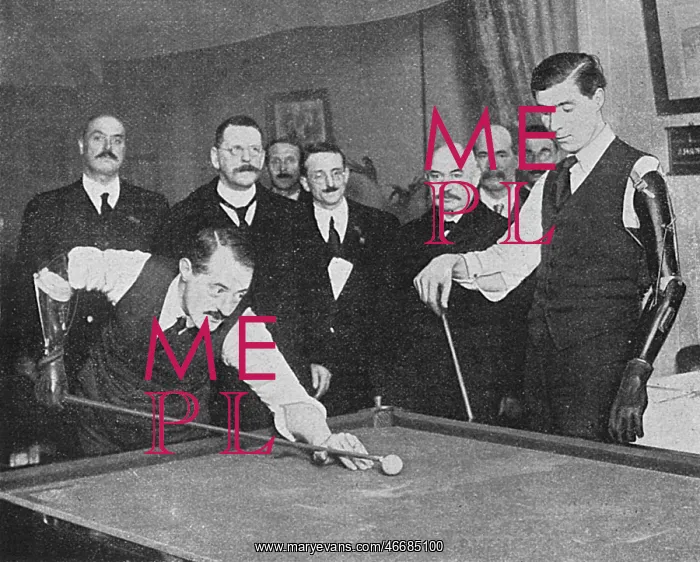 : Men Playing Billiards with Artificial limbs : Men Playing Billiards with Artificial limbs