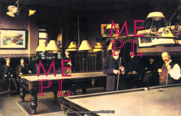  : Men playing billiards in a club