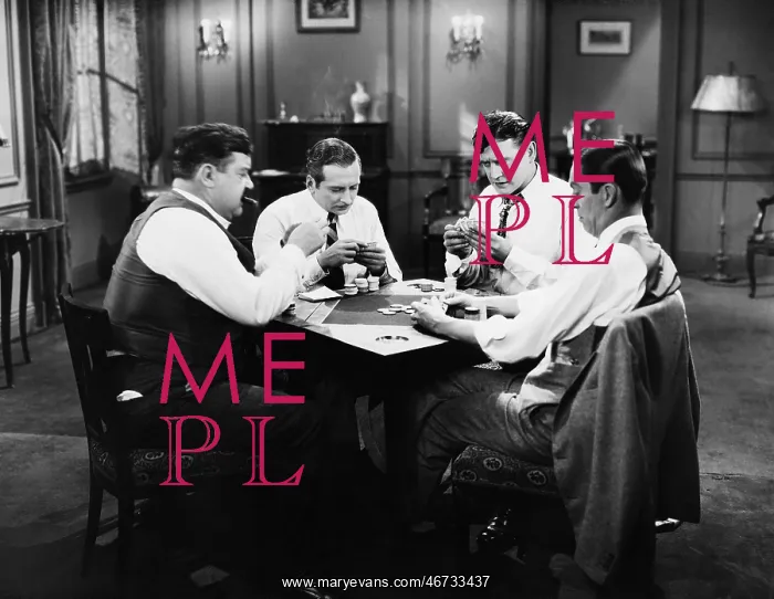 : Four men playing cards : Four men playing cards