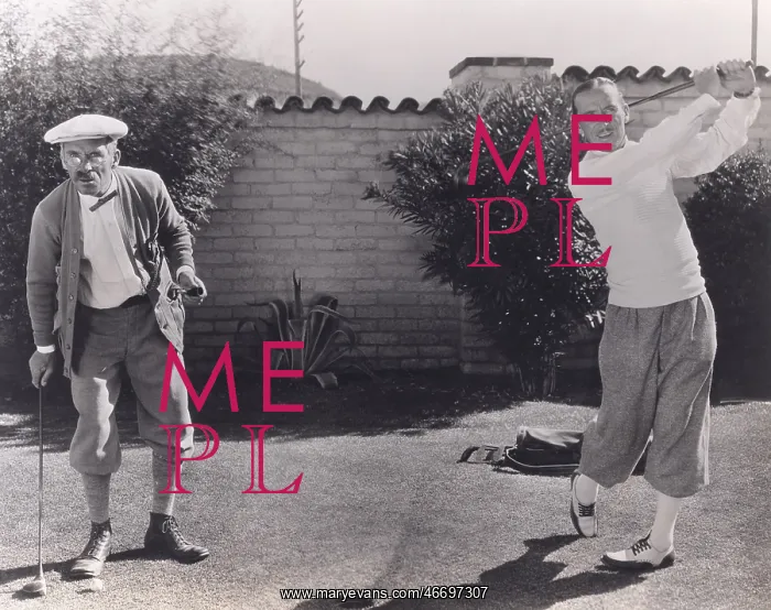 : Men playing golf in backyard : Men playing golf in backyard