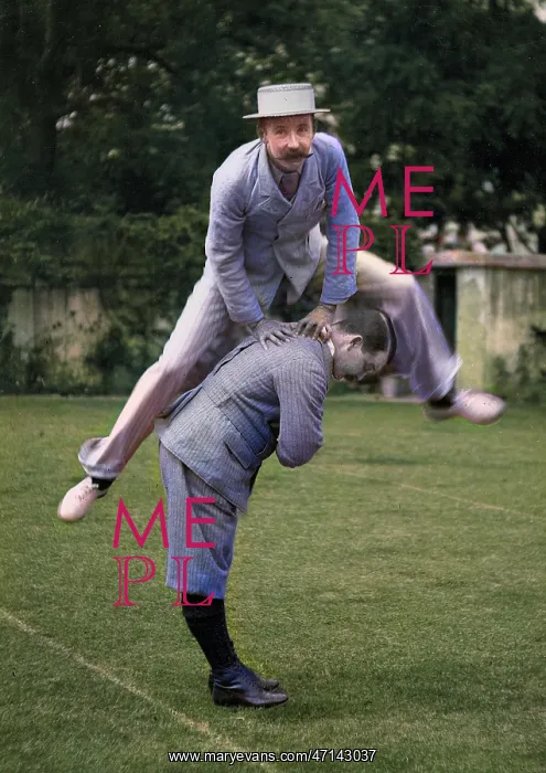  : Two men playing leapfrog