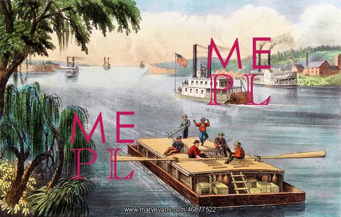 : Men on a raft bound down the River : Men on a raft bound down the River
