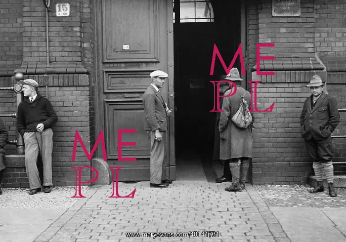 : Men in front of a residence hall during the Great Depression : Men in front of a residence hall during the Great Depression