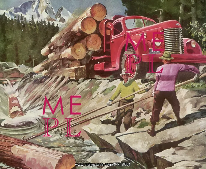: Men retrieving Logs from River : Men retrieving Logs from River