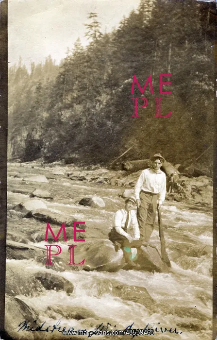 : Men on Rock in Wind River, Carson, Washington : Men on Rock in Wind River, Carson, Washington