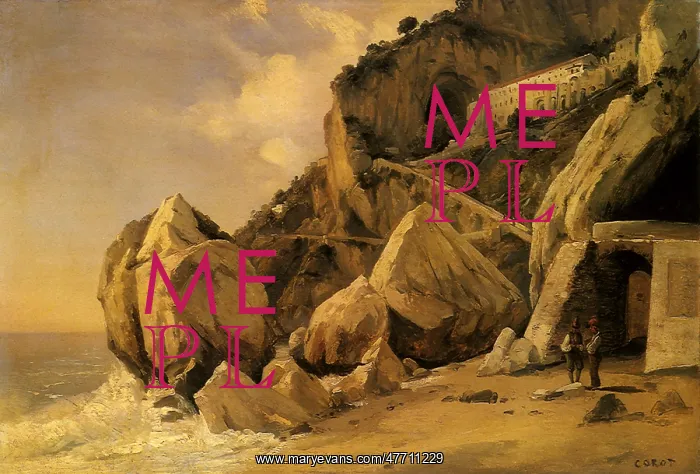 : Men and Rocks at Grotto, by Corot : Men and Rocks at Grotto, by Corot