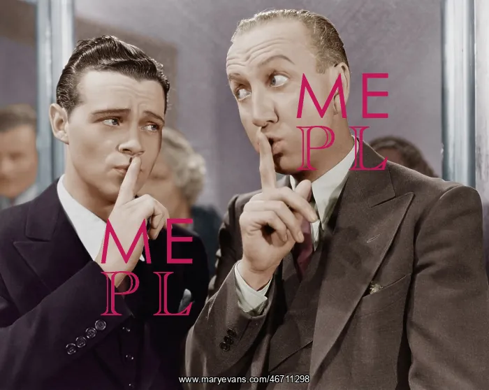 : Two men saying be quiet with finger to lips : Two men saying be quiet with finger to lips