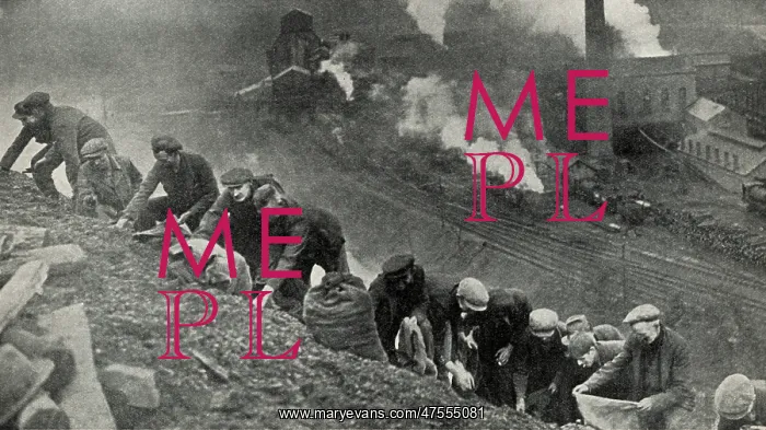 : Men searching for coal on slag heap : Men searching for coal on slag heap