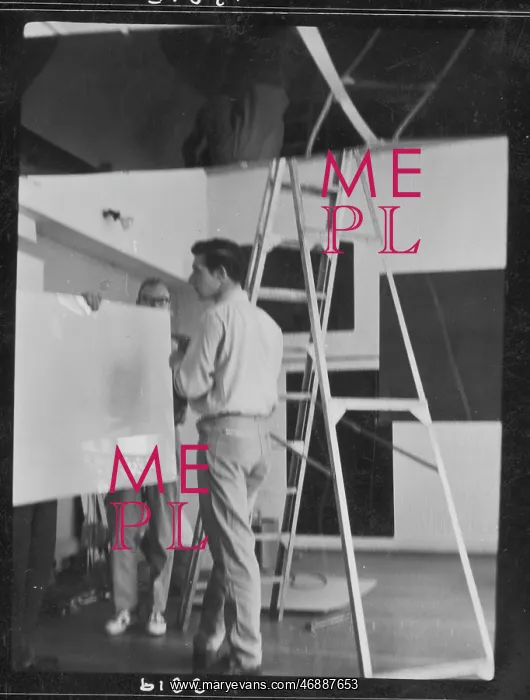 : Men setting up an exhibition, ICA, London : Men setting up an exhibition, ICA, London