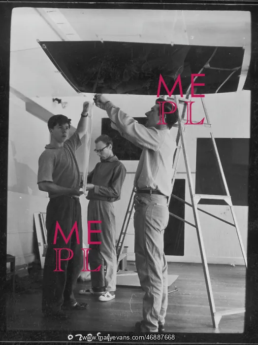 : Men setting up an exhibition, ICA, London : Men setting up an exhibition, ICA, London