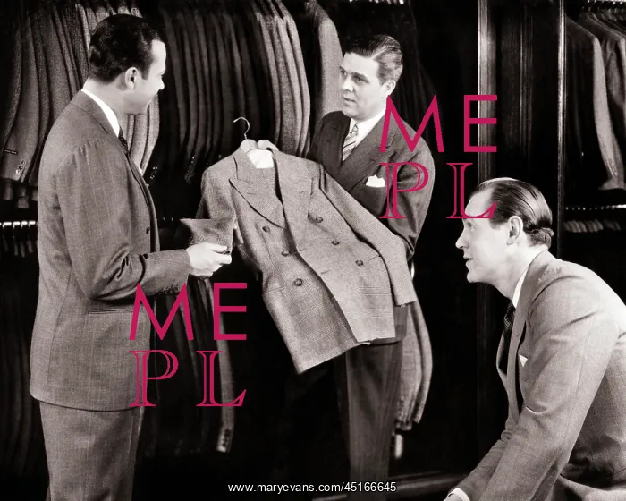 : Two Men Shopping For Off the Rack Double-Breasted : Two Men Shopping For Off the Rack Double-Breasted