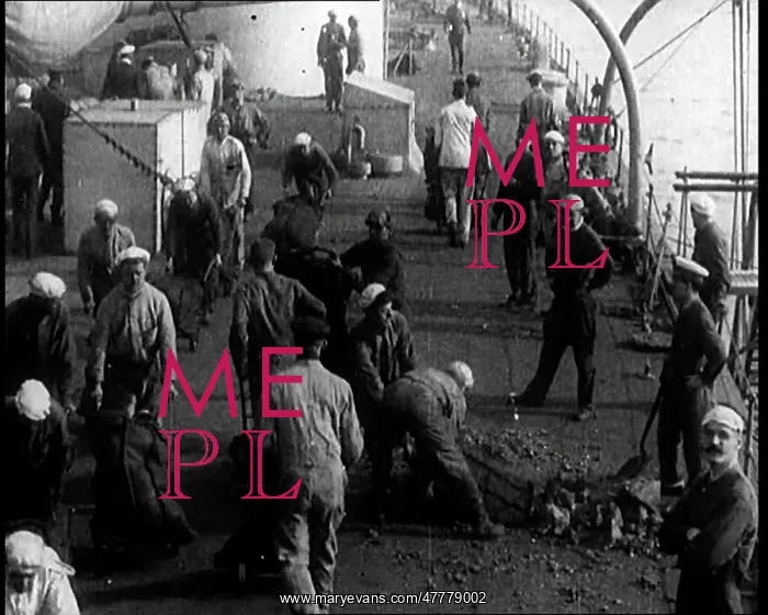 : Men Shovelling Coal on the Deck of a Large : Men Shovelling Coal on the Deck of a Large