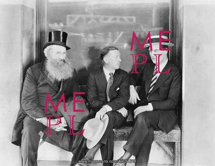 : Three men sitting on a bench : Three men sitting on a bench
