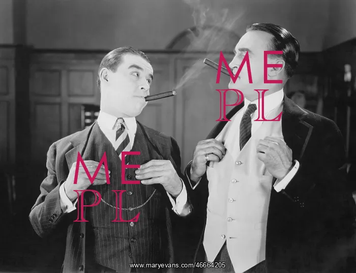 : Two men smoking cigars : Two men smoking cigars