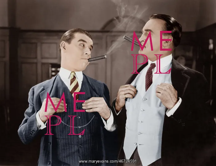 : Two men smoking cigars : Two men smoking cigars