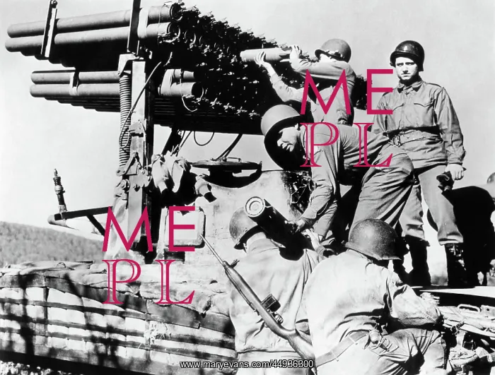: Men Soldiers Loading T-34 Rocket Launcher Mounted : Men Soldiers Loading T-34 Rocket Launcher Mounted