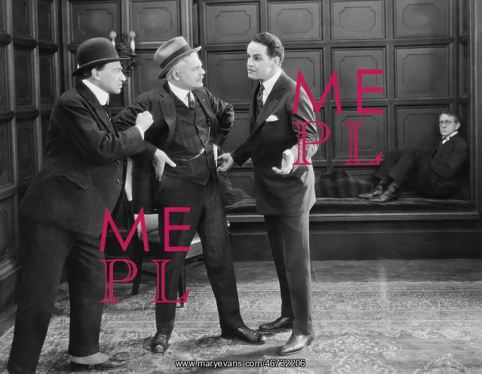 : Three men standing together arguing : Three men standing together arguing