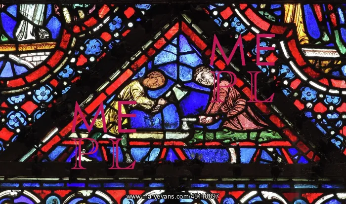 : Men stripping a tree, donor window of the woodworkers : Men stripping a tree, donor window of the woodworkers